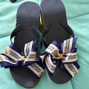 Navy Ribbon Bow Flip Flops